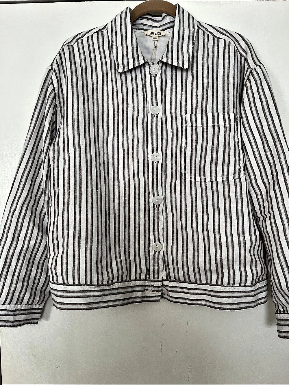 Haven Well Within Everweave Linen Stripe Boxy Jacket Striped Button Front Jacket